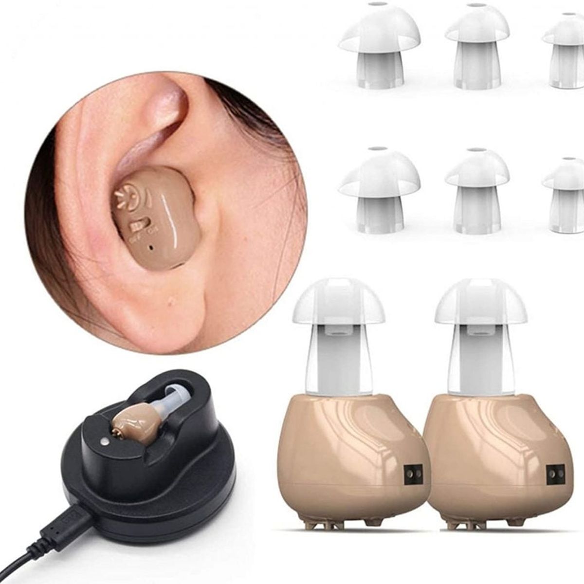 GENERICO - Par de Audifonos Amplificadores para Sordera con bateria Recargable