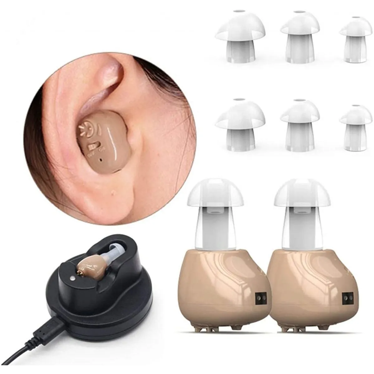 GENERICO - Par de Audifonos Amplificadores para Sordera con bateria Recargable