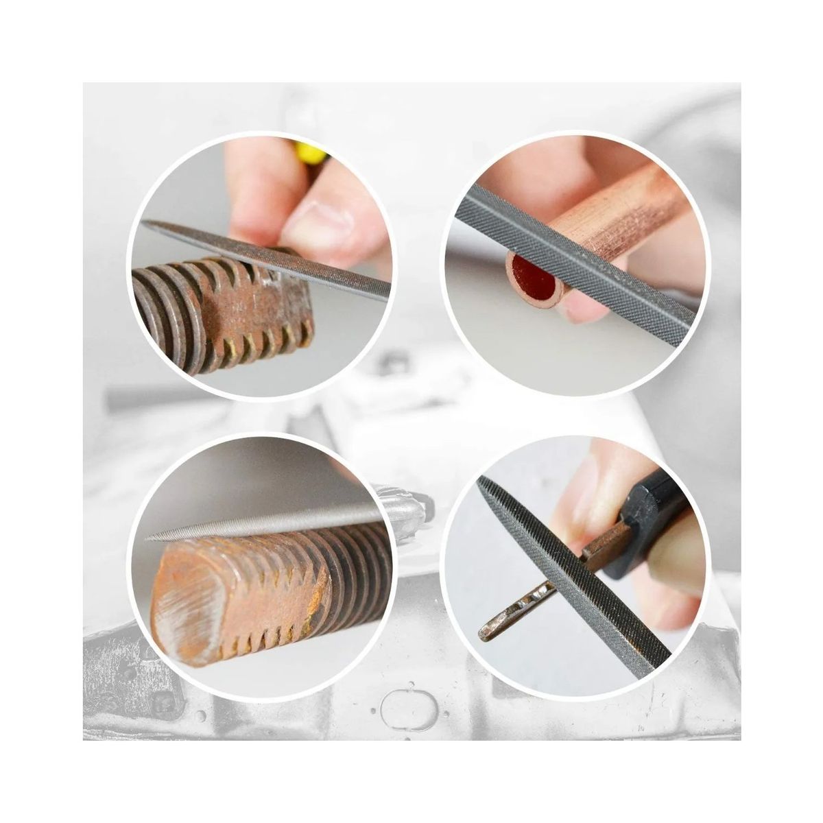 STAND - Juego 6 Limas Joyero Metalicas Madera Joyería con Estuche