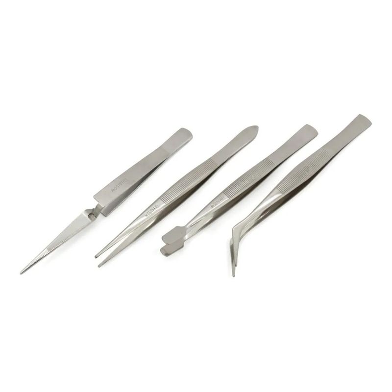 GENERICO - Juego Set 4 Pinzas Acero Inox. Electrónica Smd Reparación