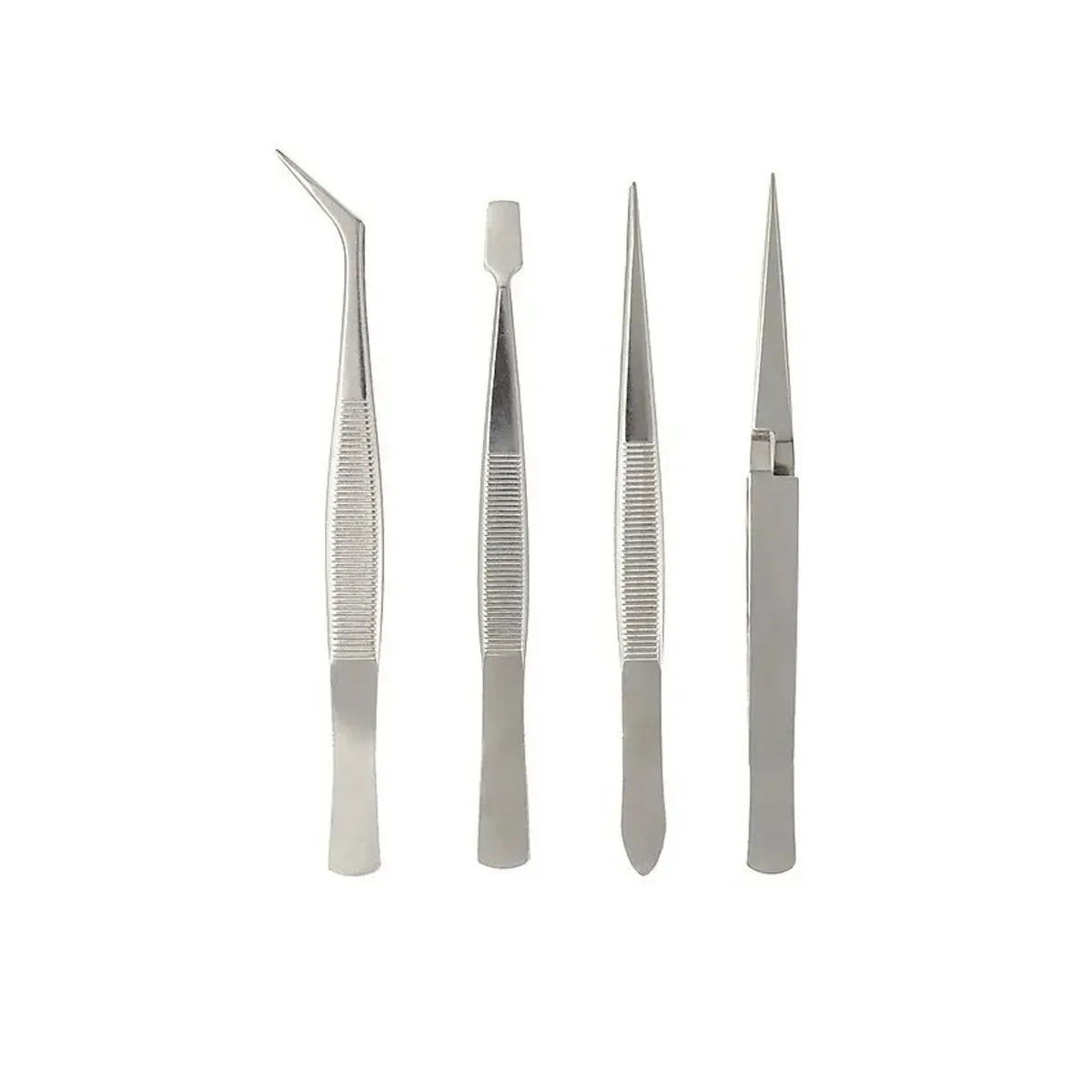 GENERICO - Juego Set 4 Pinzas Acero Inox. Electrónica Smd Reparación
