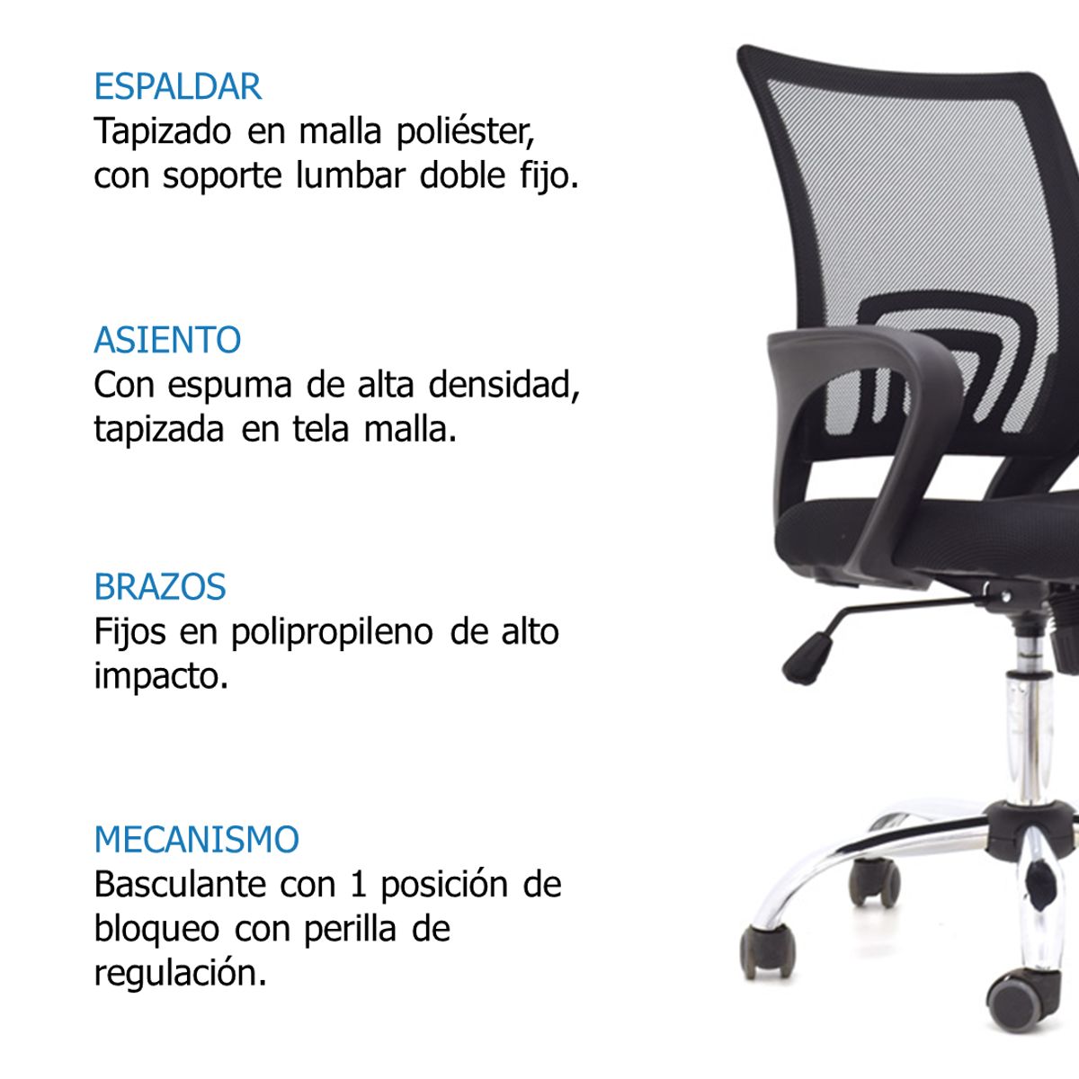 GENERICO - Silla Escritorio Atlantis Operativa Negra bs cromo - Mobili shop