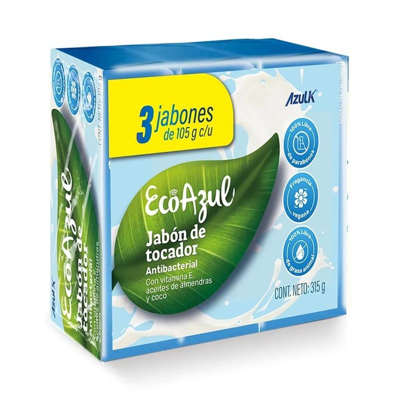 AZUL K - Jabón de Tocador Ecoazul Antibacterial 3 und x 105g c/u