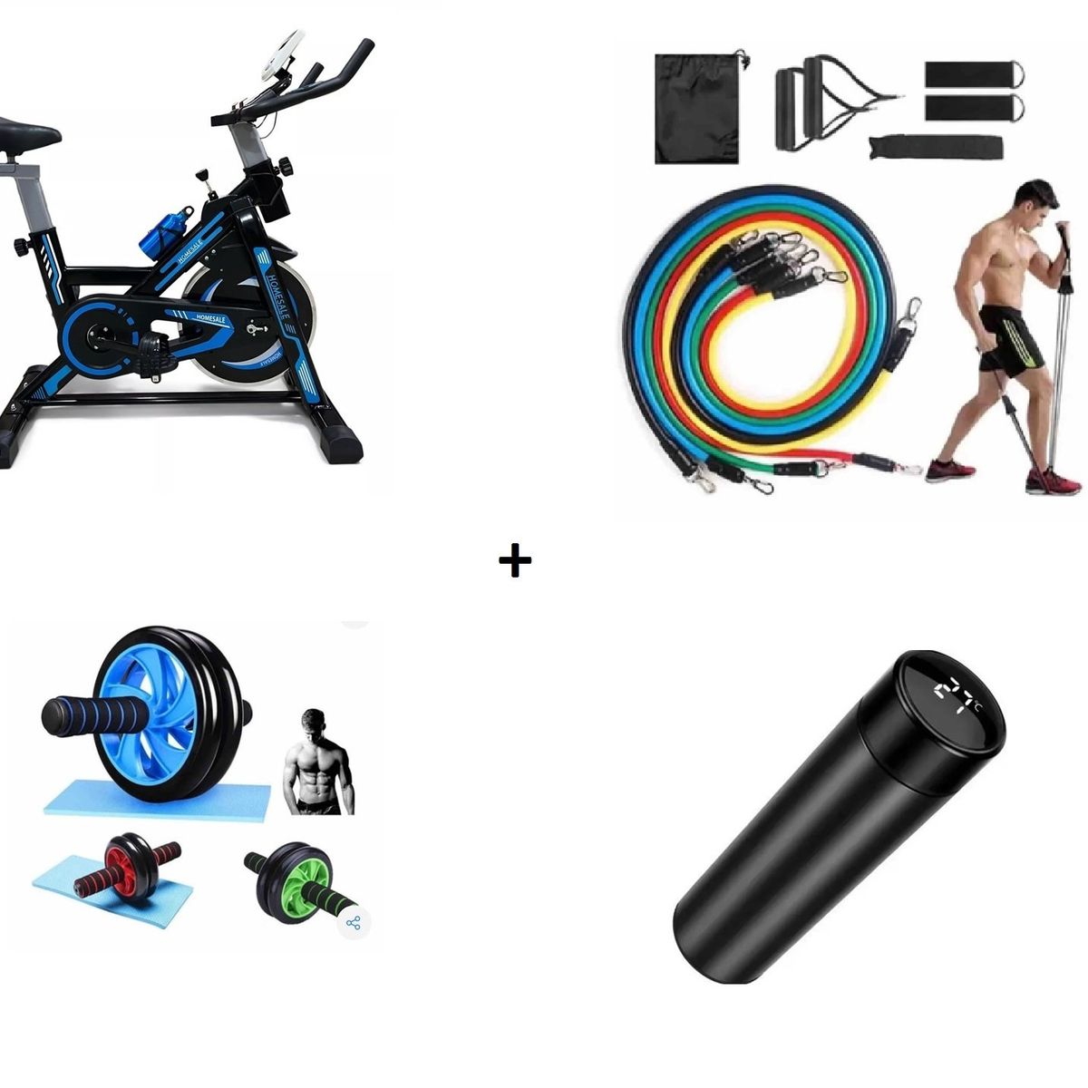 GENERICO - Bicicleta Spinning Con Monitor Frecuencia + Bandas + Rueda + Termo.---