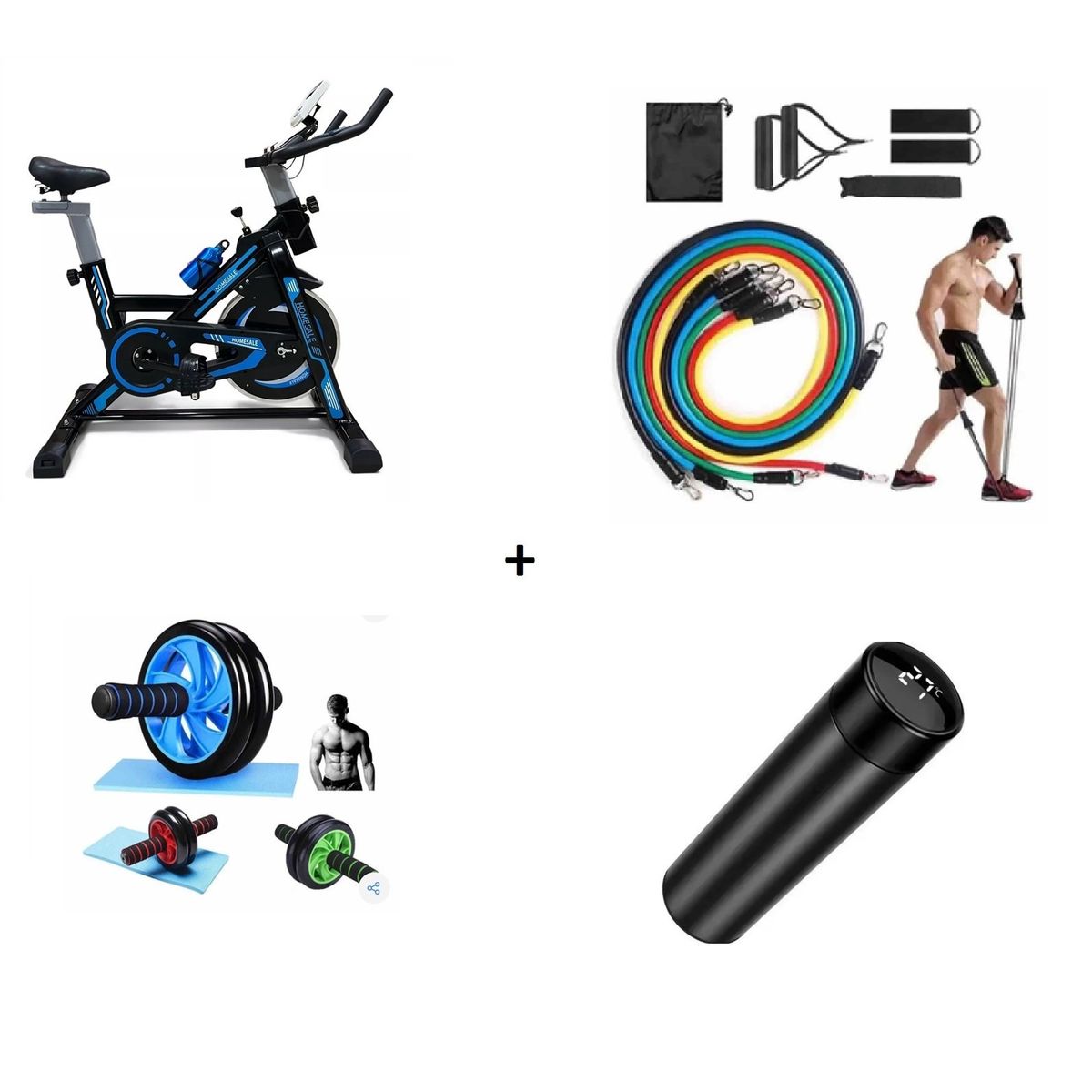 GENERICO - Bicicleta Spinning Con Monitor Frecuencia + Bandas + Rueda + Termo.---