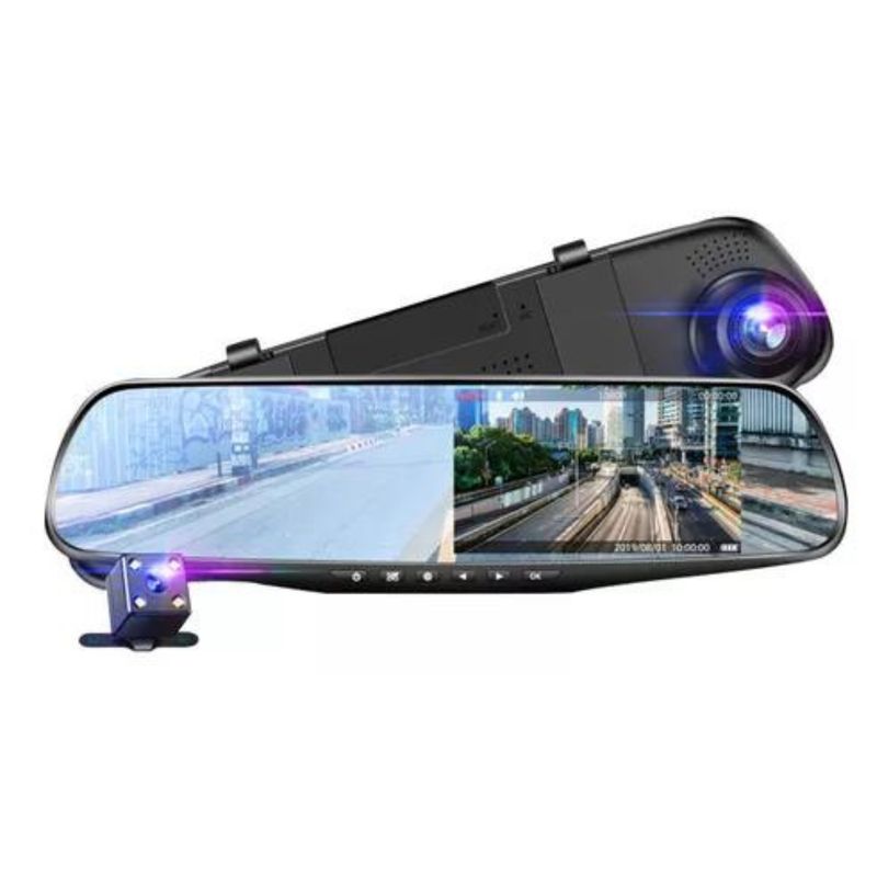 GENERICO - Espejo Retrovisor Doble Cámara Pantalla 43 Full Hd Carro