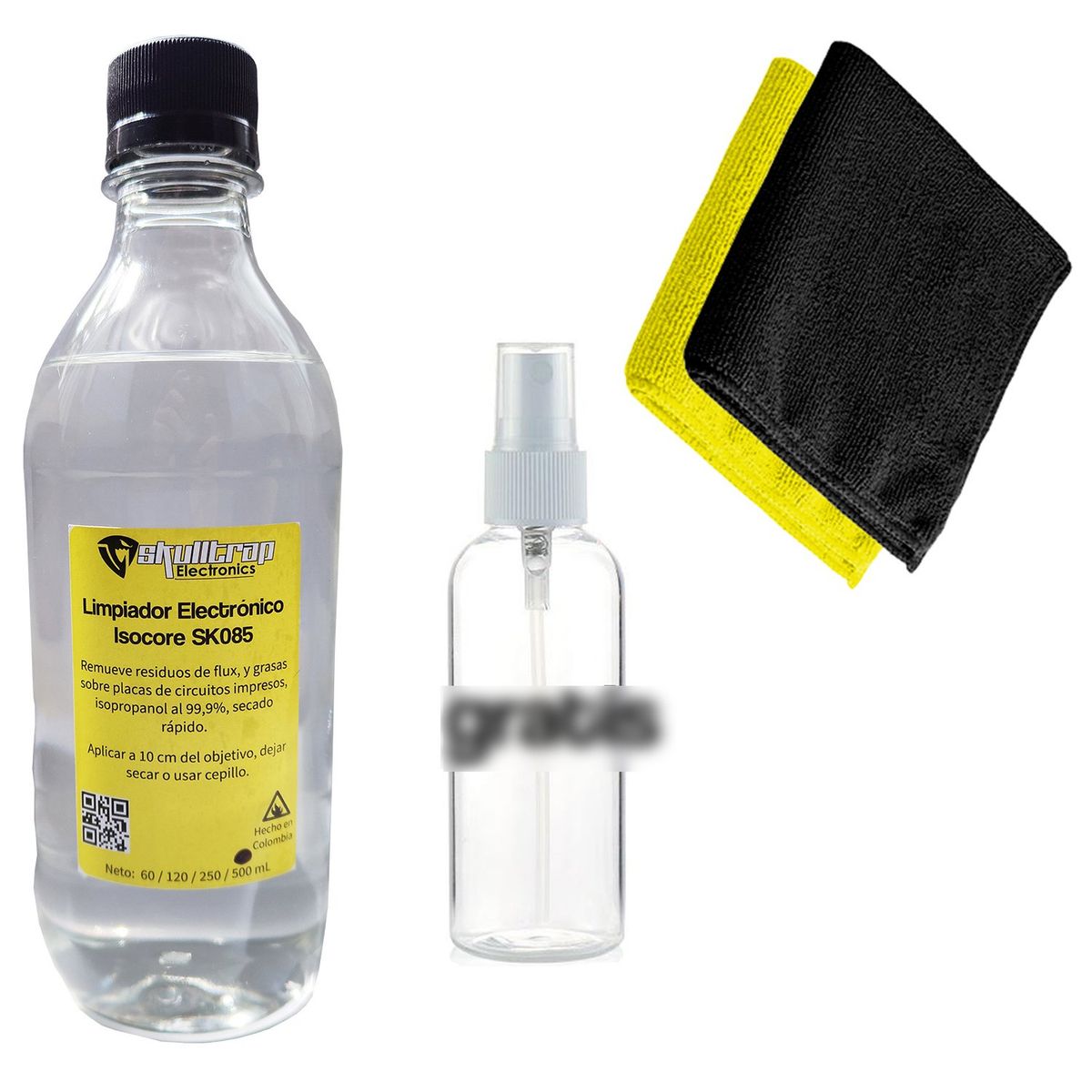 FACEBOOK - Alcohol Isopropílico 500ml Skulltrap + envase + paño Microfibra