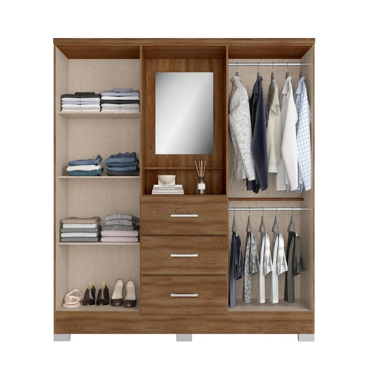 BERTOLINI - Closet armario 160cm 4 puertas 3 cajones en MDP Freijo