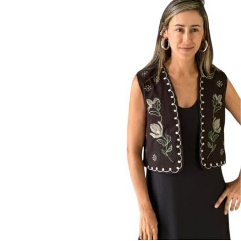 SERAFINA - Chaleco bordado flores negro Serafina
