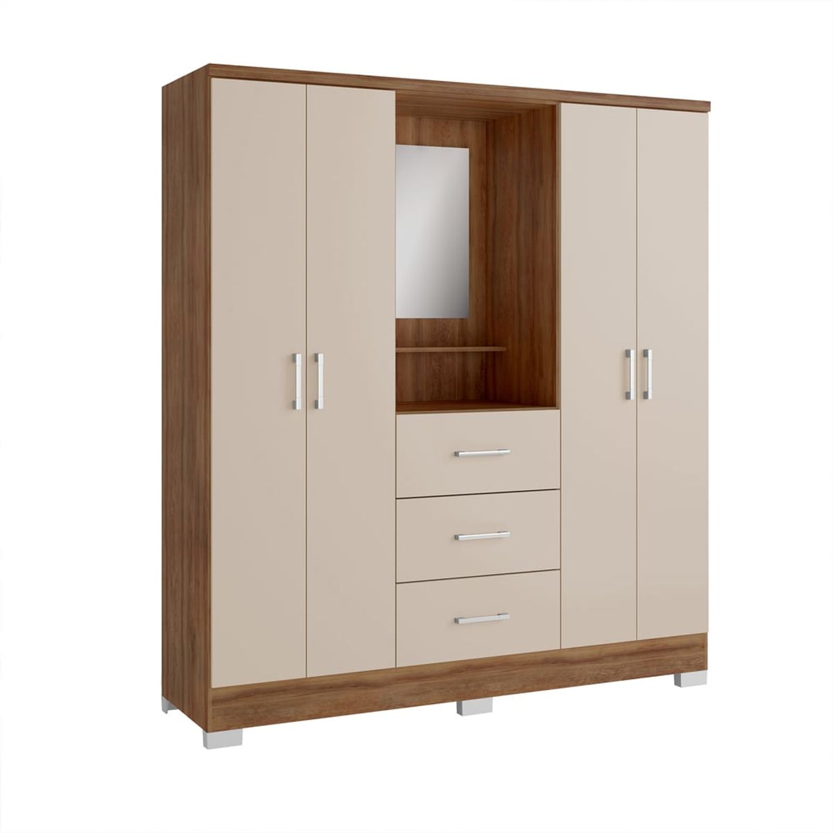 BERTOLINI - Closet armario 160cm 4 puertas 3 cajones en MDP Freijo con Beige