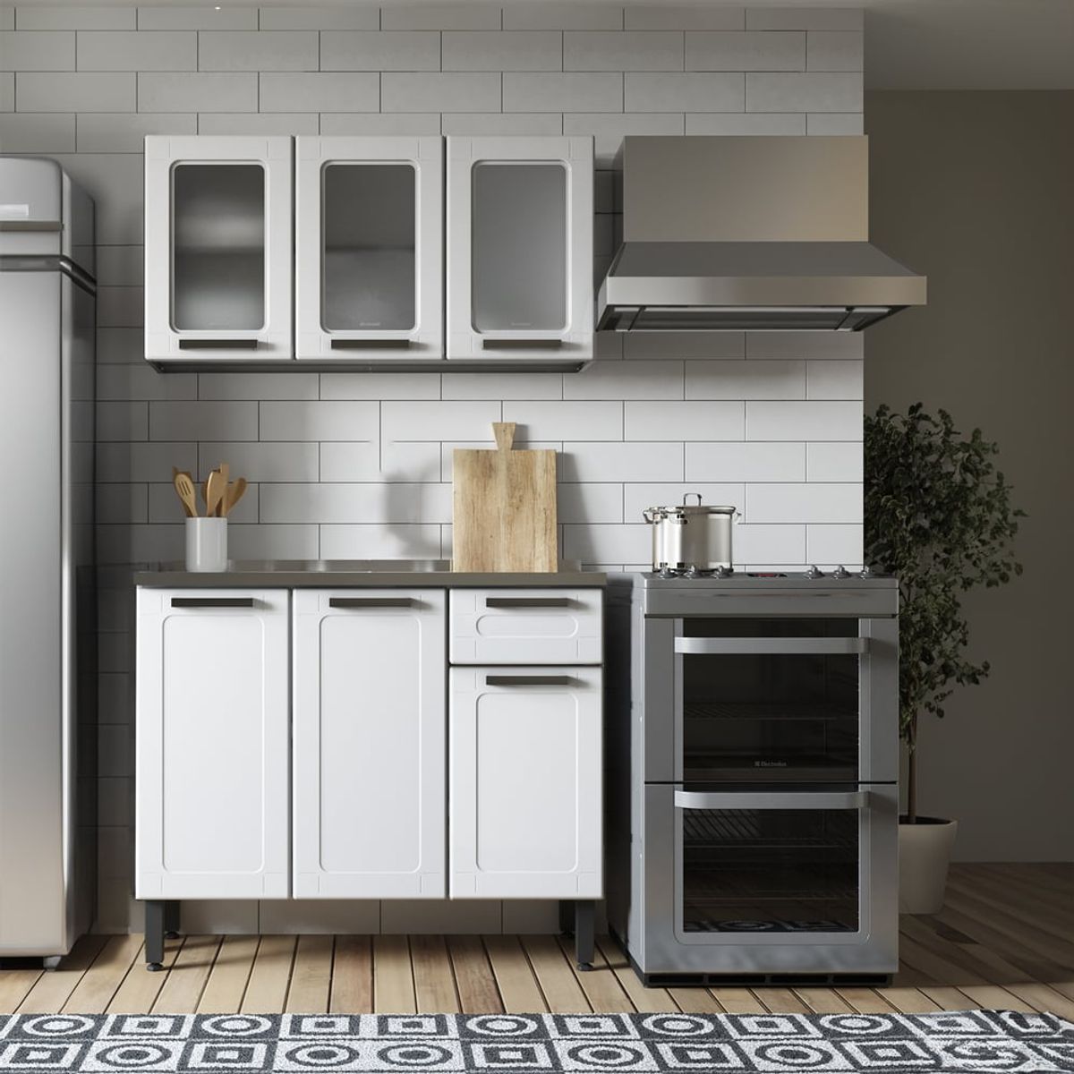 BERTOLINI - Cocina Integral en Acero 105cm Incluye lavaplatos izquierdo