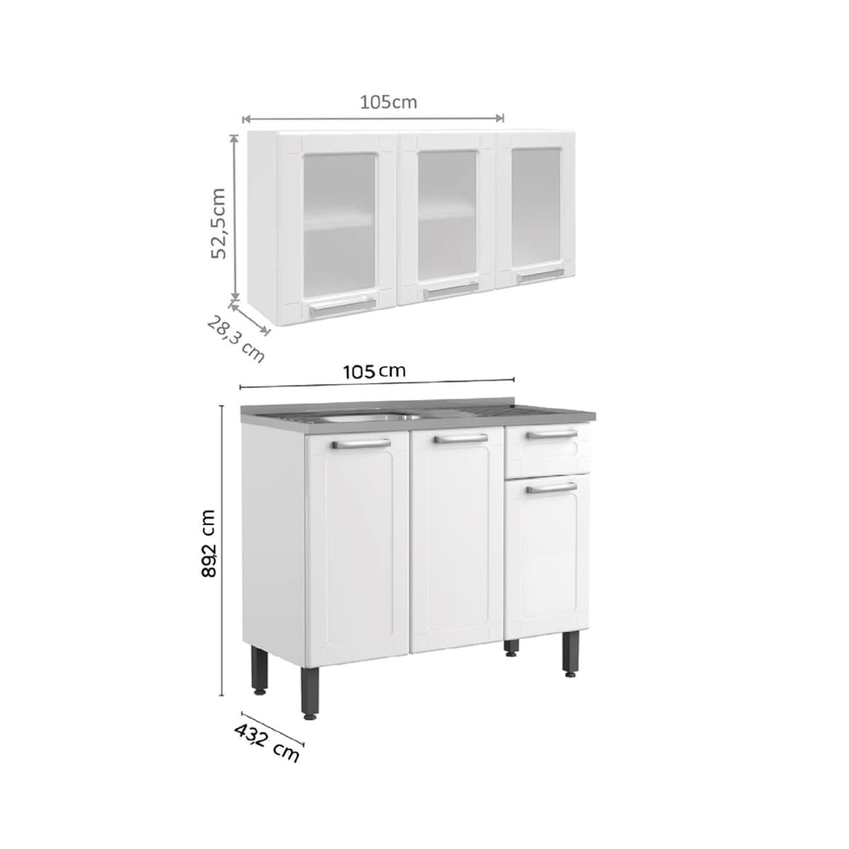 BERTOLINI - Cocina Integral en Acero 105cm Incluye lavaplatos izquierdo