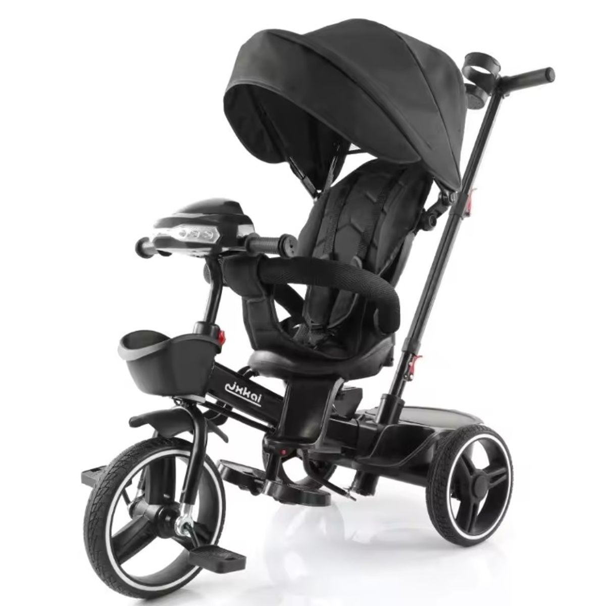 BABY BOOM - Triciclo Paseador Gris  mp3 Bluetooth Reclinable y giratorio 360