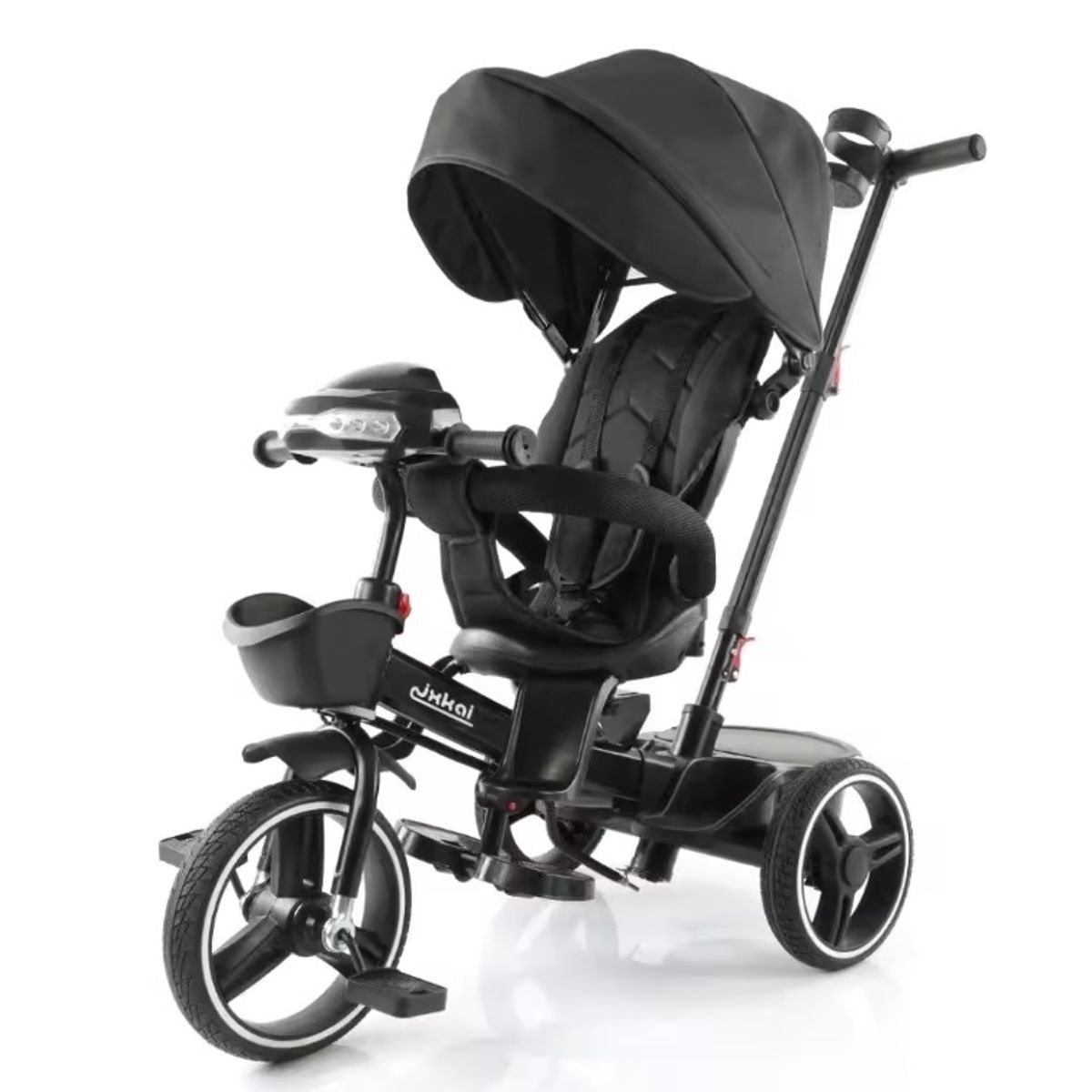 BABY BOOM - Triciclo Paseador Gris  mp3 Bluetooth Reclinable y giratorio 360