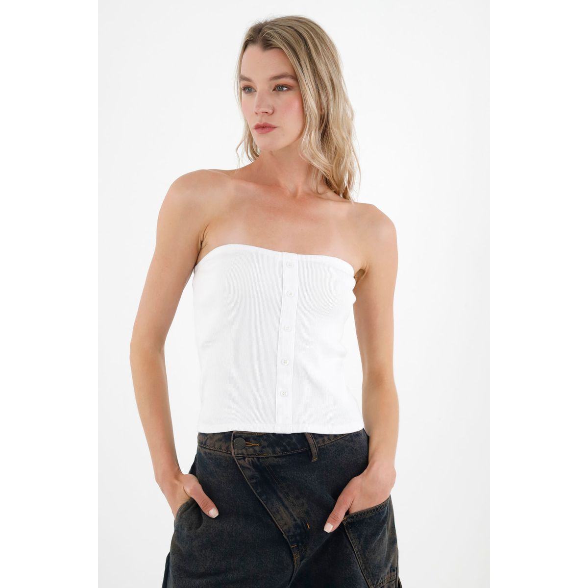 TENNIS - Camiseta strapless blanca para mujer