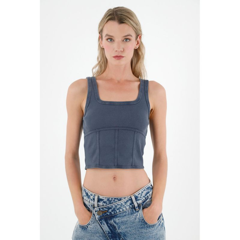TENNIS - Camiseta manga sisa gris para mujer