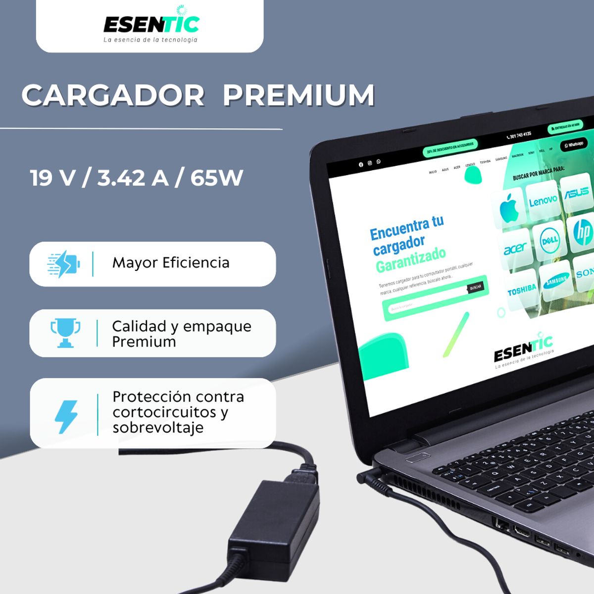 JALTECH - Cargador Para Portátil Acer Aspire E1-470 Series Premium