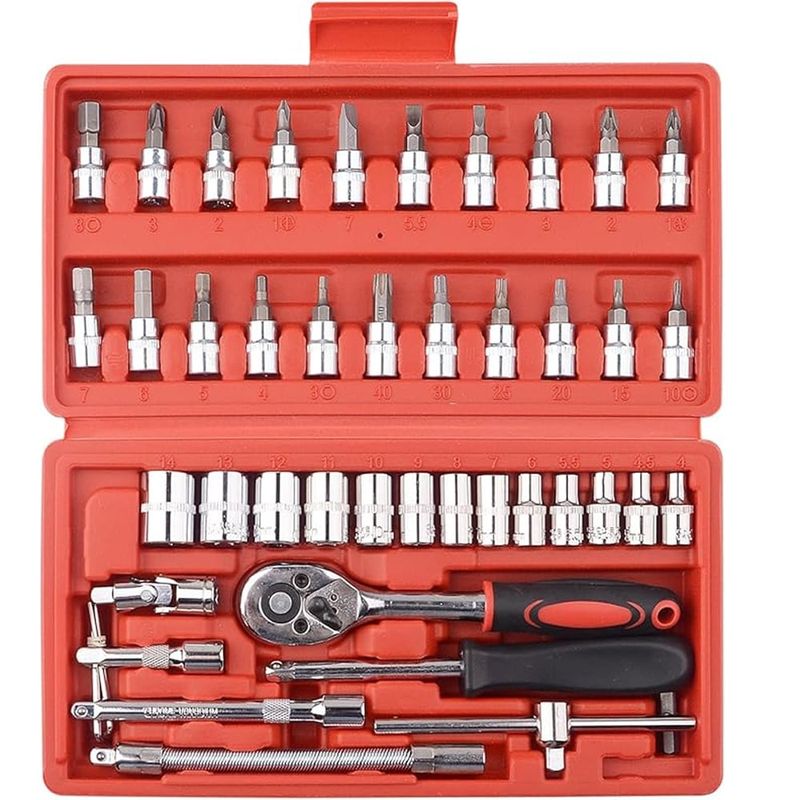 GENERICO - Kit Herramientas 46 Piezas Ratchet Dados Maletin Puntas Destornillador