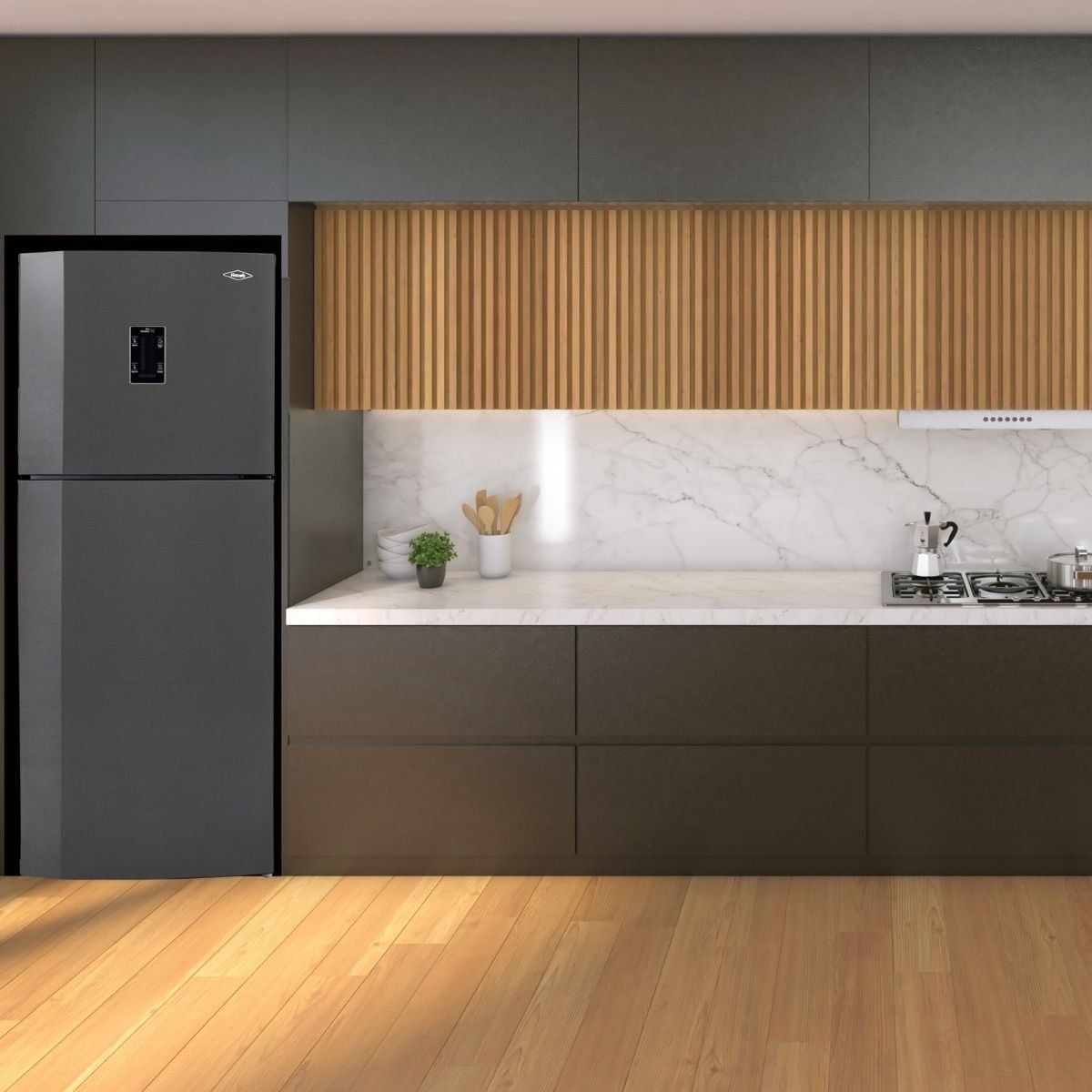 HACEB - Nevera Haceb No Frost 404 Litros Manija integrada Inox Negra