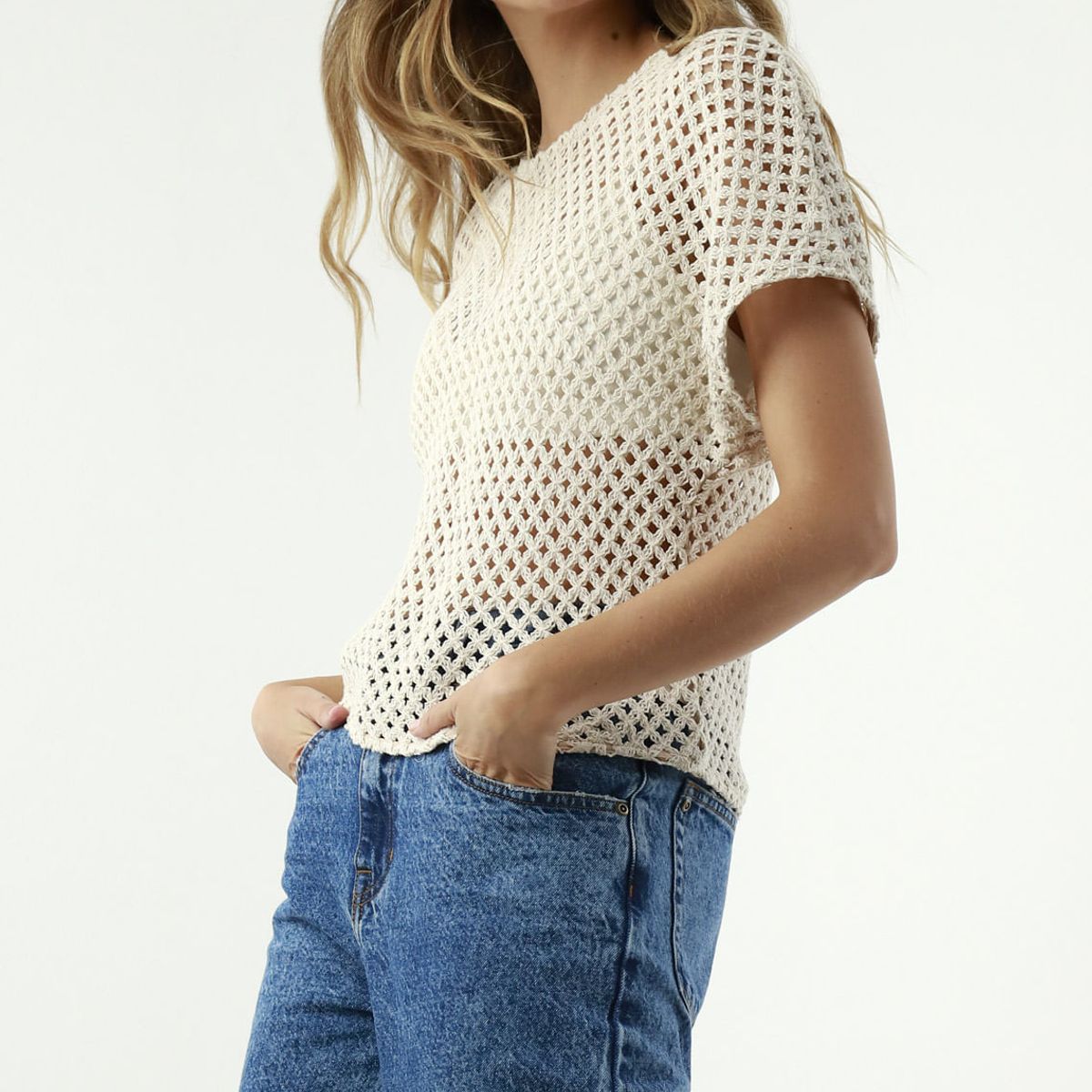 TENNIS - Camiseta crudo tipo crochet para mujer