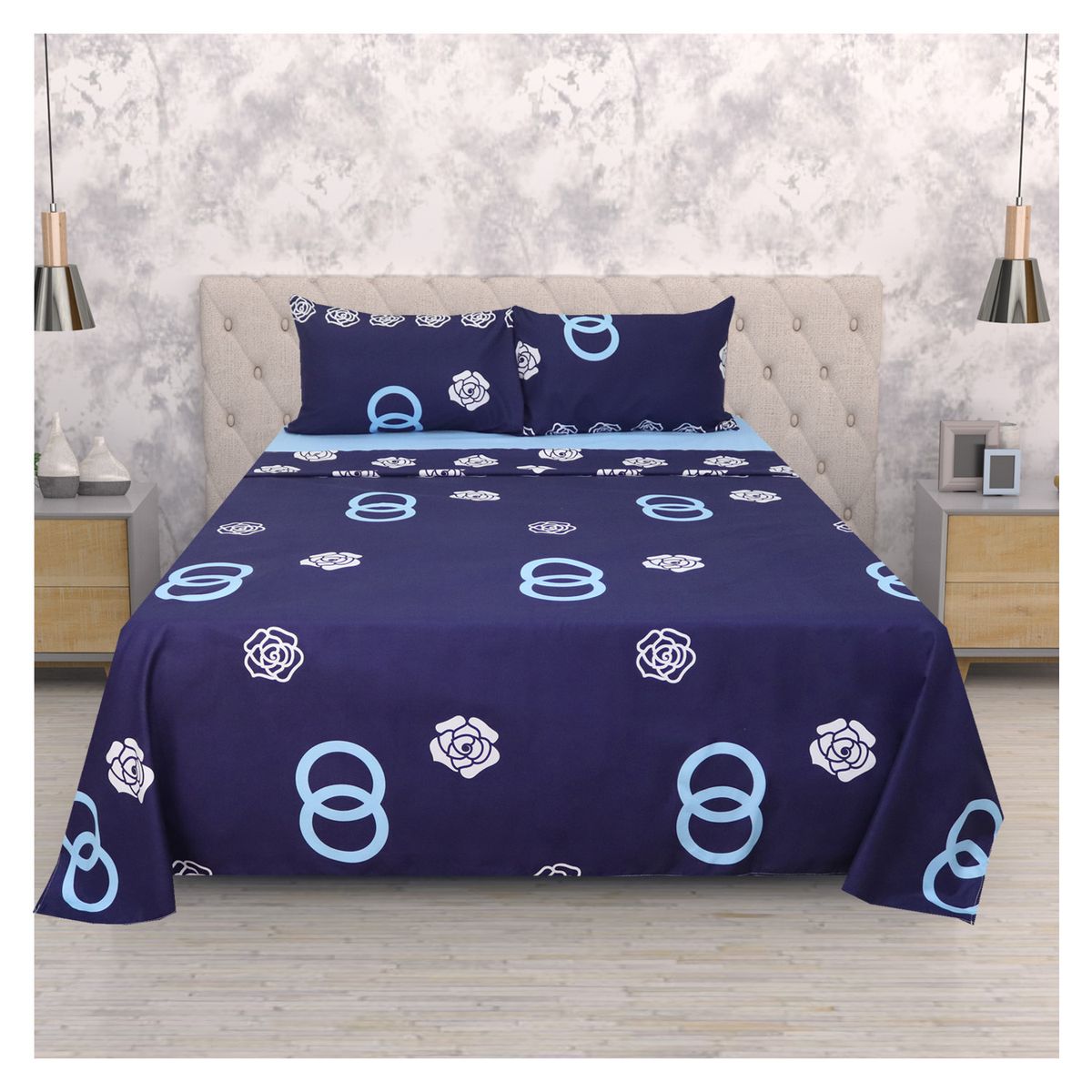 HOMETEX - SABANA MANZANA DOBLE COMBINADA AZUL Y TURQUESA