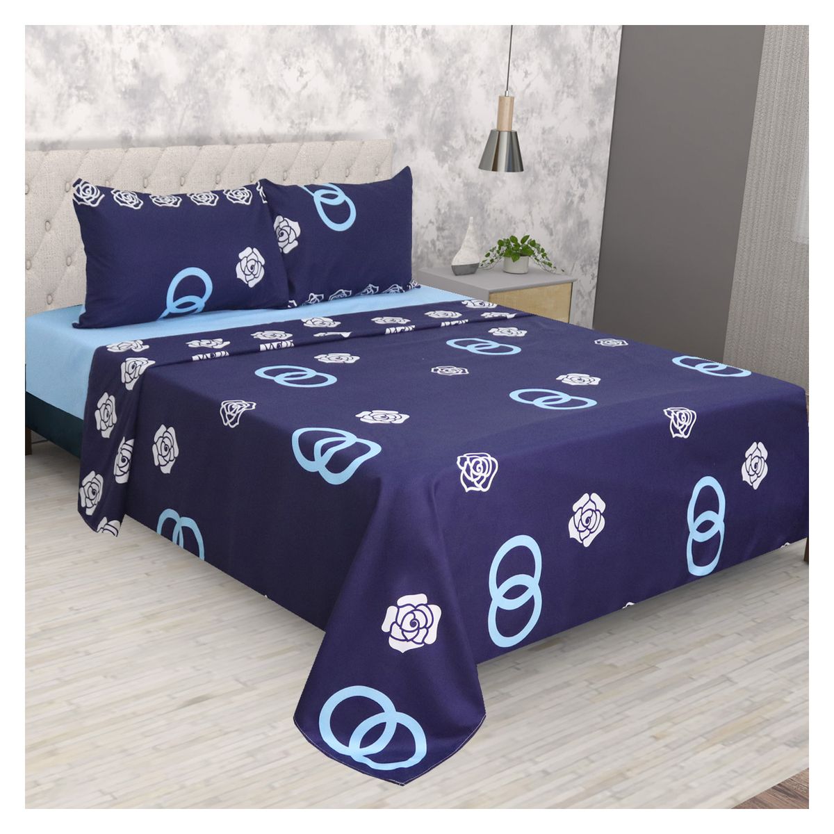 HOMETEX - SABANA MANZANA DOBLE COMBINADA AZUL Y TURQUESA