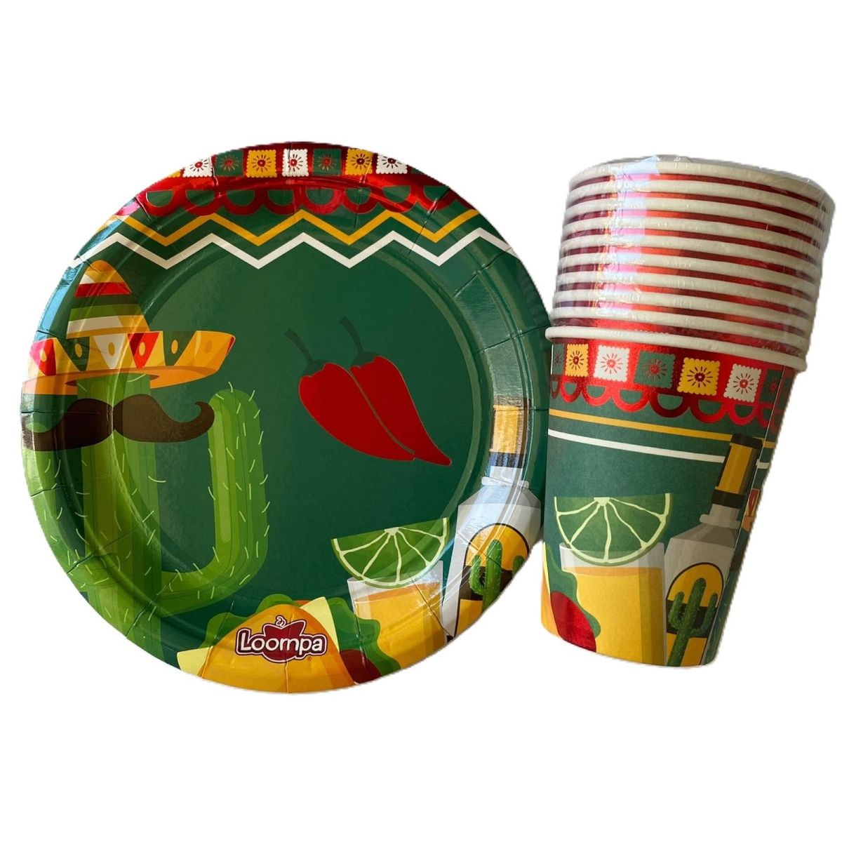 LOOMPA - Kit Platos Y Vasos Mexicano Metalizado.