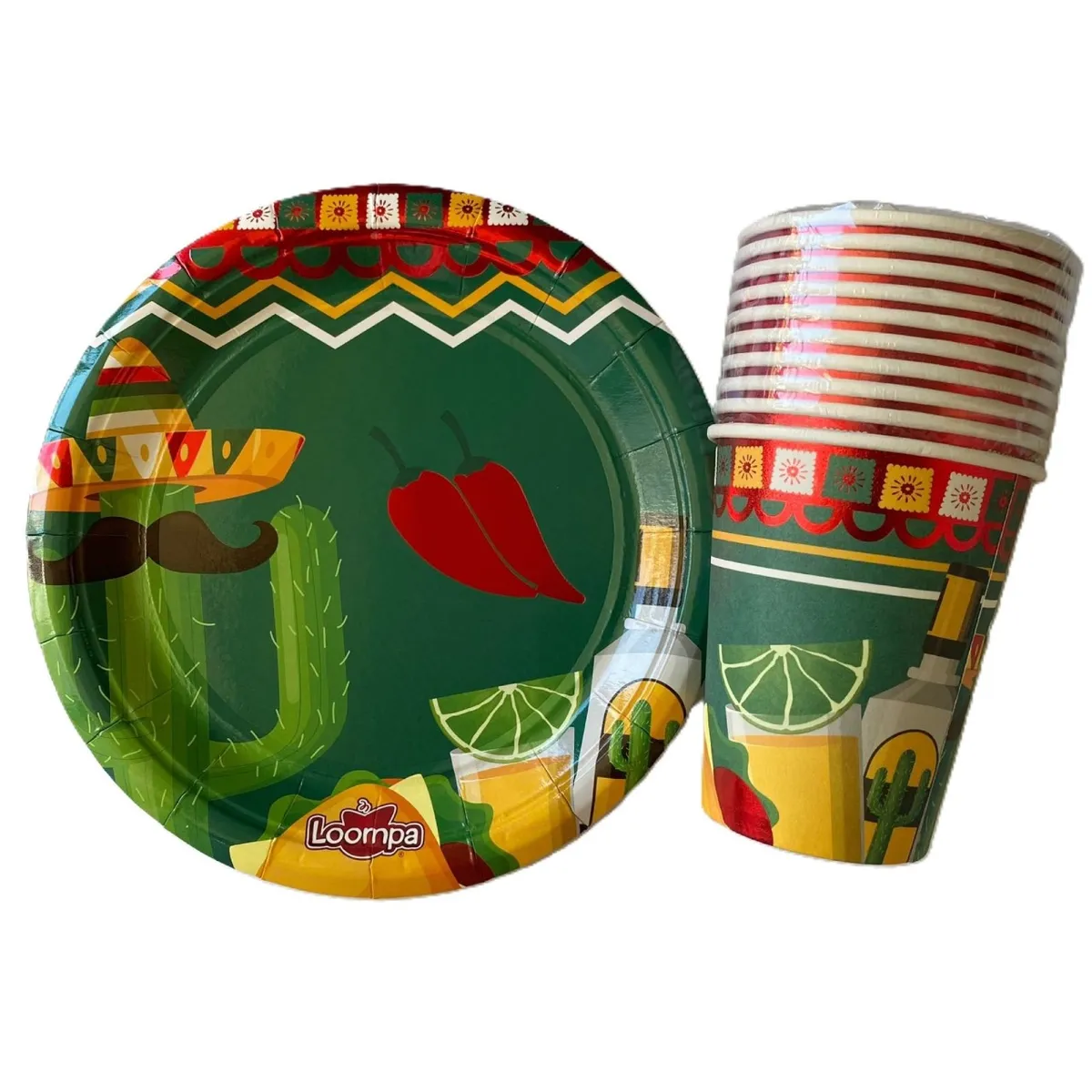 LOOMPA - Kit Platos Y Vasos Mexicano Metalizado.