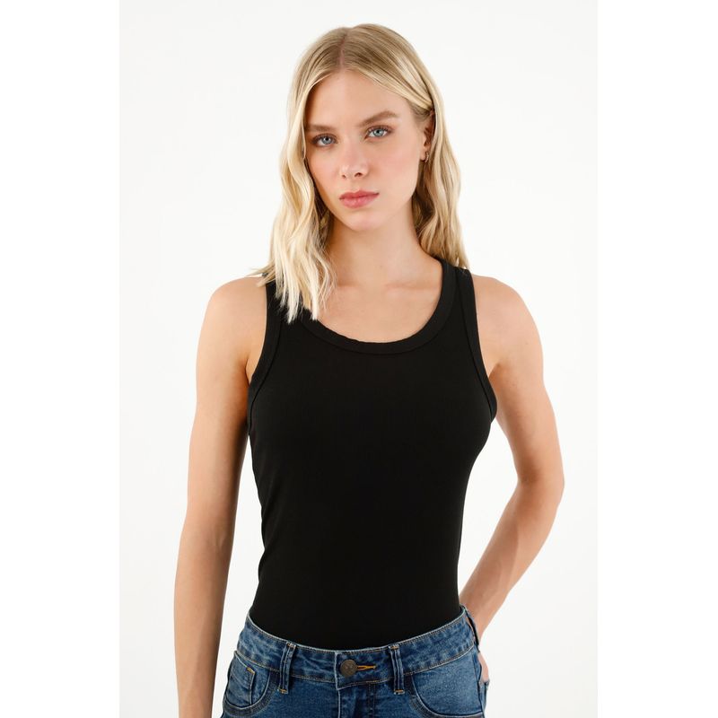 TENNIS - Camiseta negra manga sisa para mujer