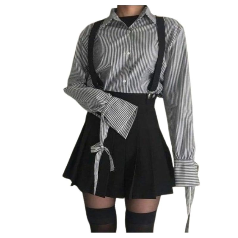 RAINBOW MODA - Falda plisada colegiala con tirantes