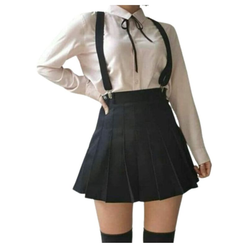 RAINBOW MODA - Falda plisada colegiala con tirantes