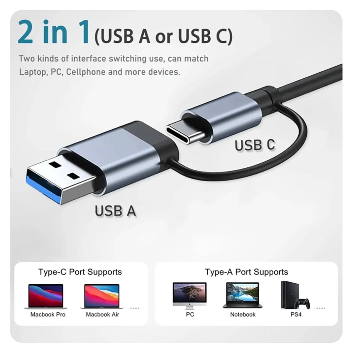 GENERICO - Multi Hub Concentrador 8 en 2 USB A USB C Tarjeta SD Audio