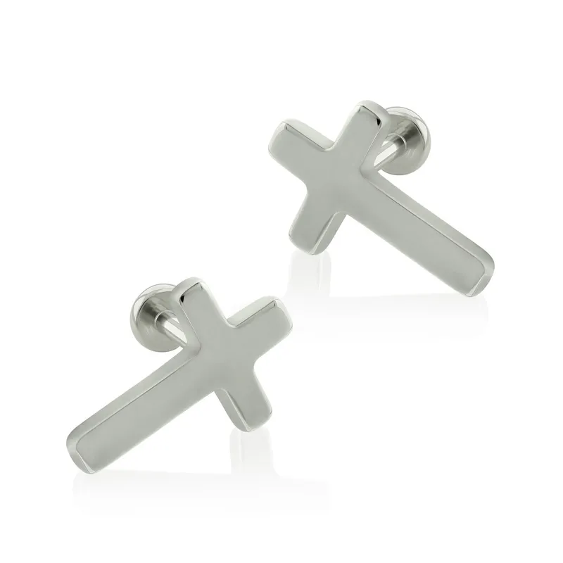 AGHA JEWELRY - Titanio Aretes piercing Cruz Plana para Lóbulo
