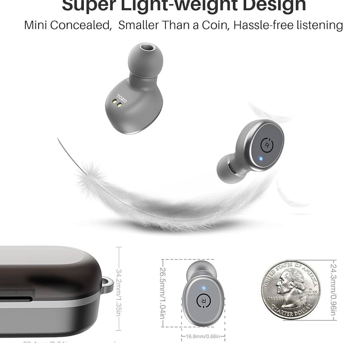 TOZO - Auriculares TOZO T10S TWS Bluetooth Estuche de carga Color Gris