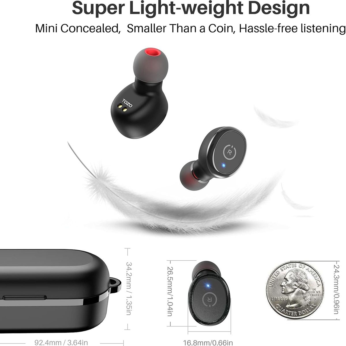 TOZO - Auriculares TOZO T10S TWS Bluetooth Estuche de carga Color Negro