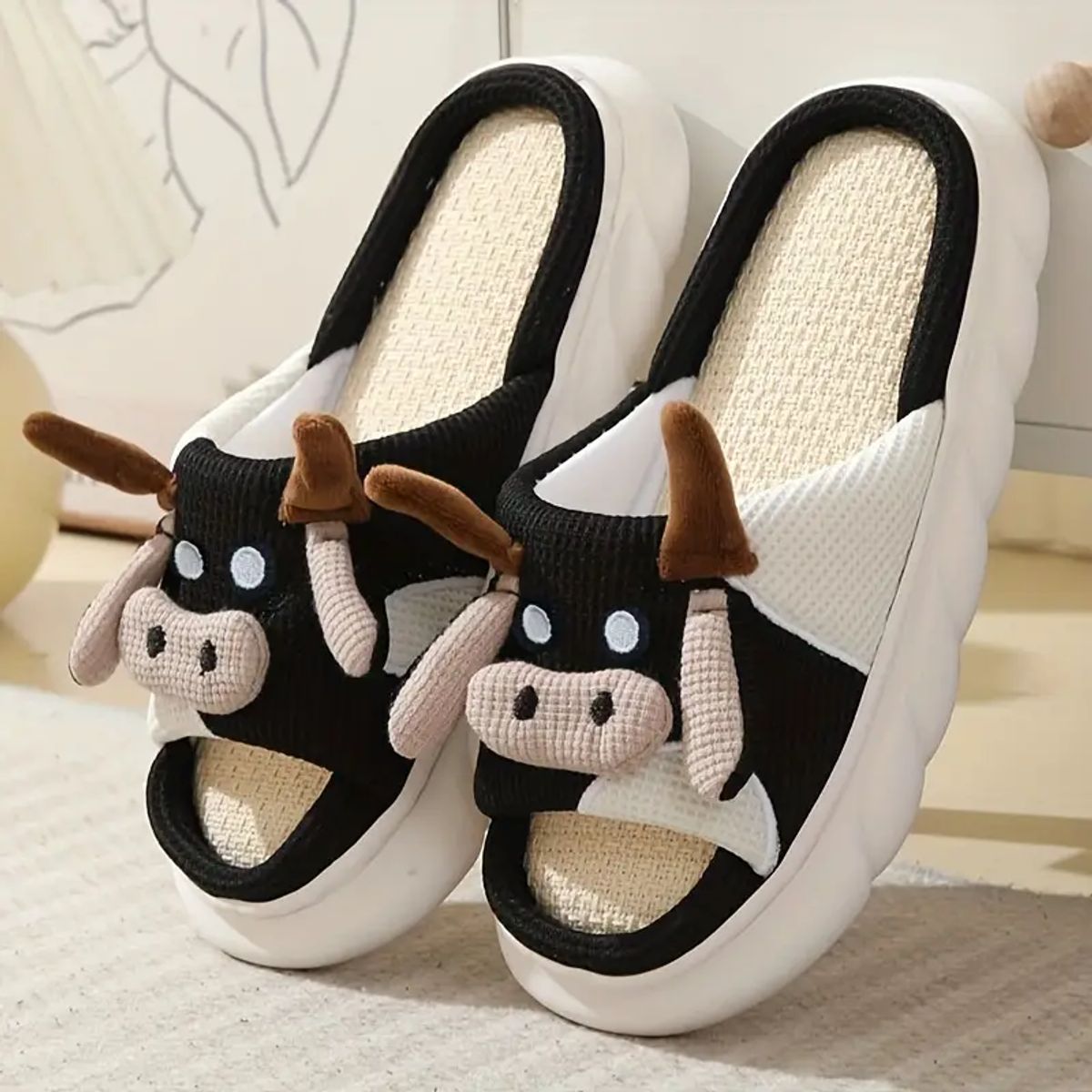 GENERICO - Chanclas diseño de Vaca de Dibujos Animados de Moda  Antideslizantes_.