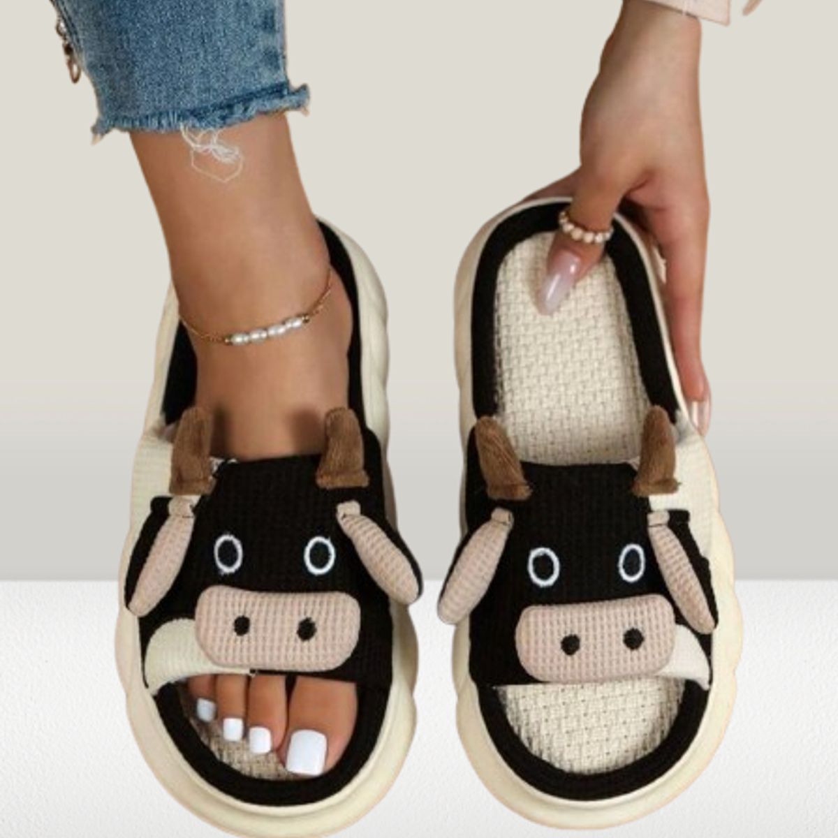 GENERICO - Chanclas diseño de Vaca de Dibujos Animados de Moda  Antideslizantes_.