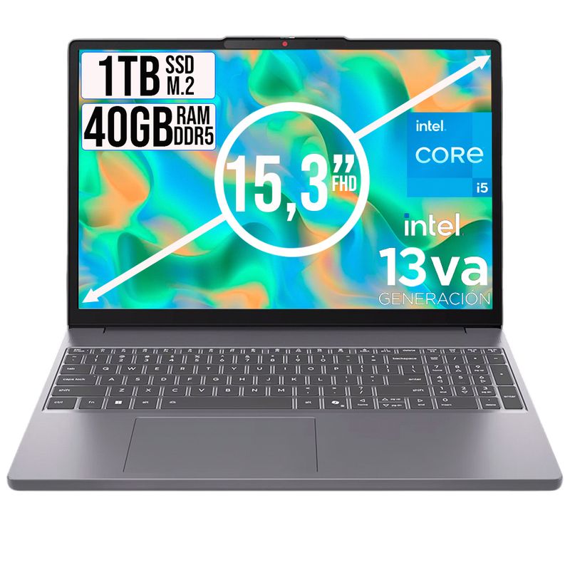 LENOVO - PORTATIL LENOVO SLIM INTEL CORE I5-13420H SSD 1TB RAM 40GB LED 15,3 FULL FHD
