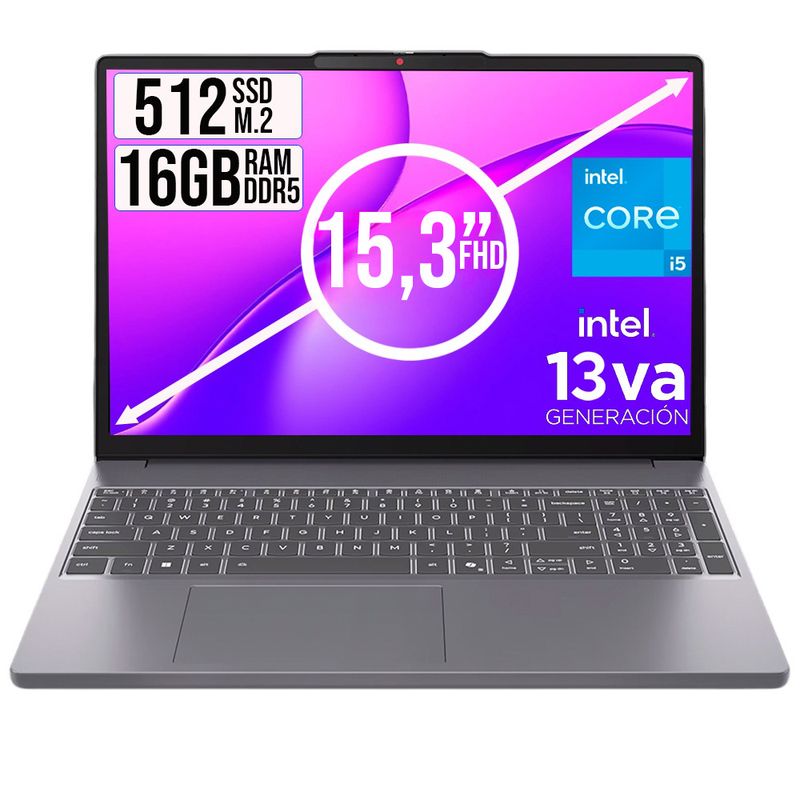 LENOVO - PORTATIL LENOVO SLIM INTEL CORE I5-13420H SSD 512GB RAM 16GB LED 15,3 FULL HD