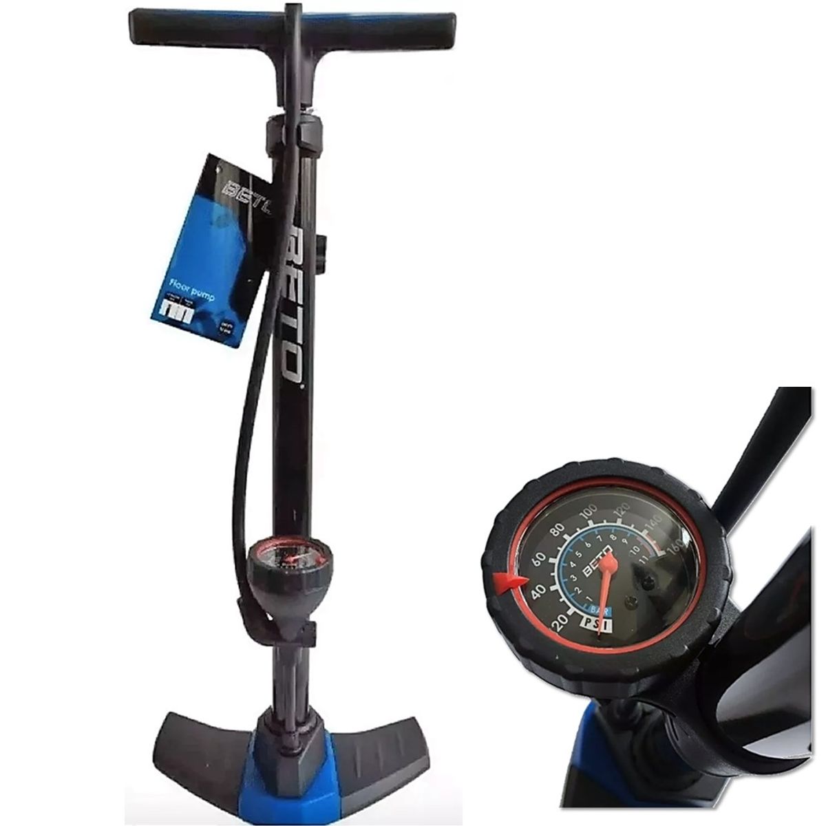BETO - Inflador Piso Bomba Aire Bicicleta Beto Con Manometro 160psi