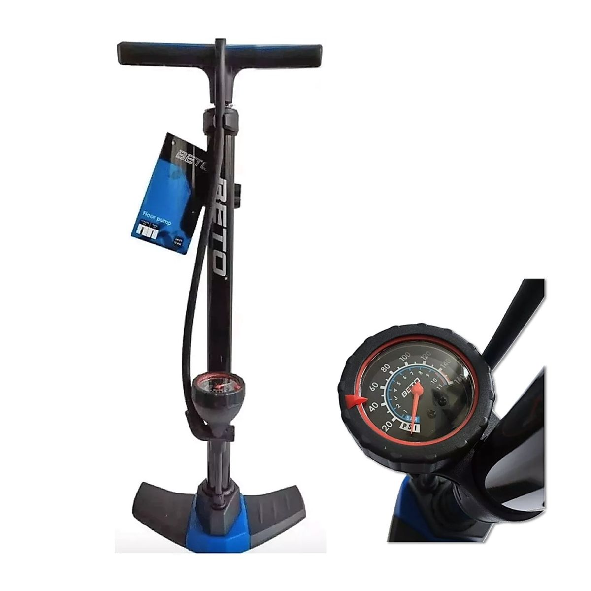 BETO - Inflador Piso Bomba Aire Bicicleta Beto Con Manometro 160psi