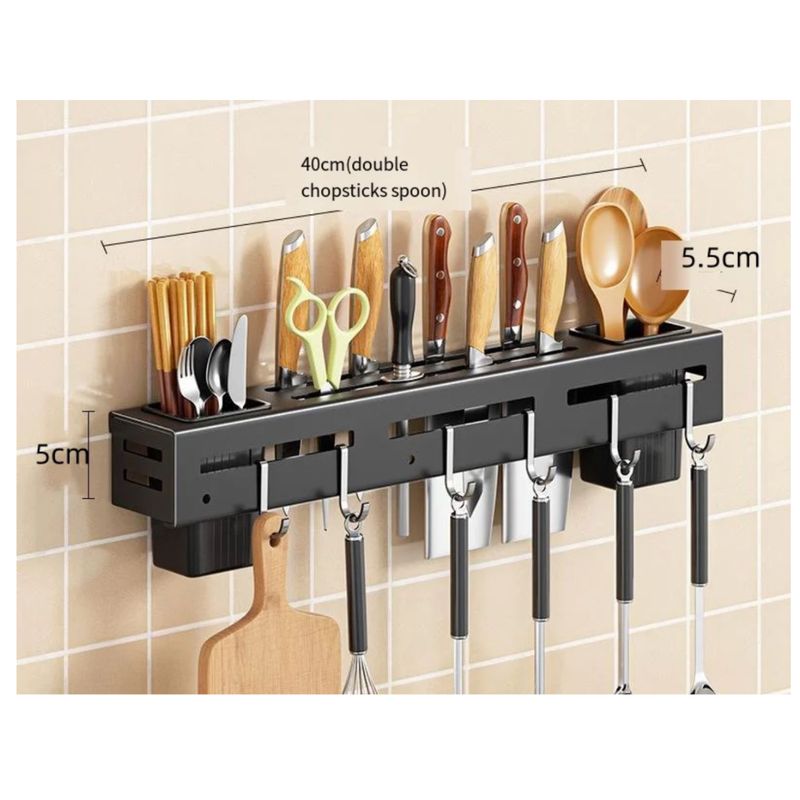 GENERICO - Organizador Utensilios Cubiertos Cuchillos De Cocina Pared Color Negro