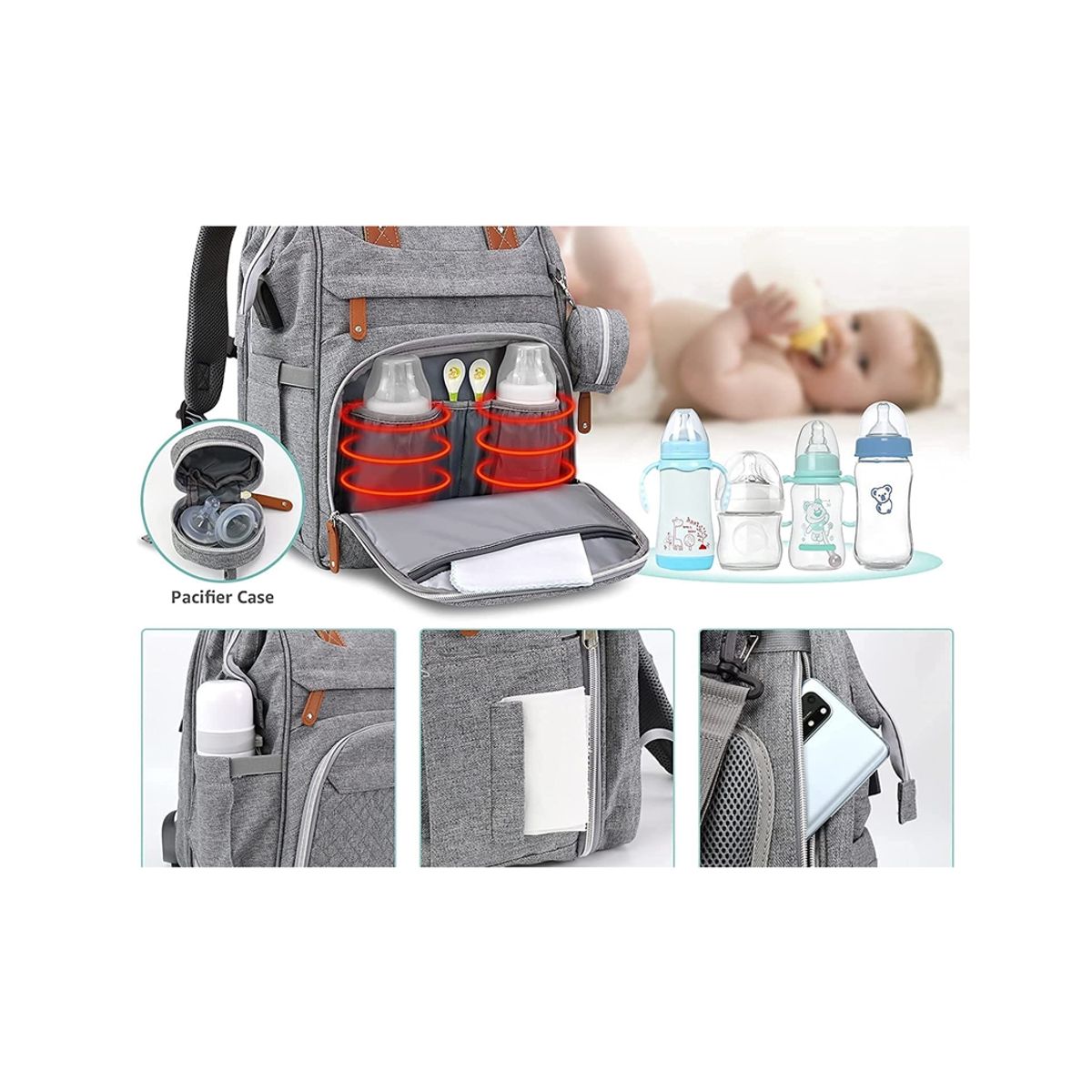 GENERICO - Pañalera Tipo Morral Con Entrada USB Color Gris