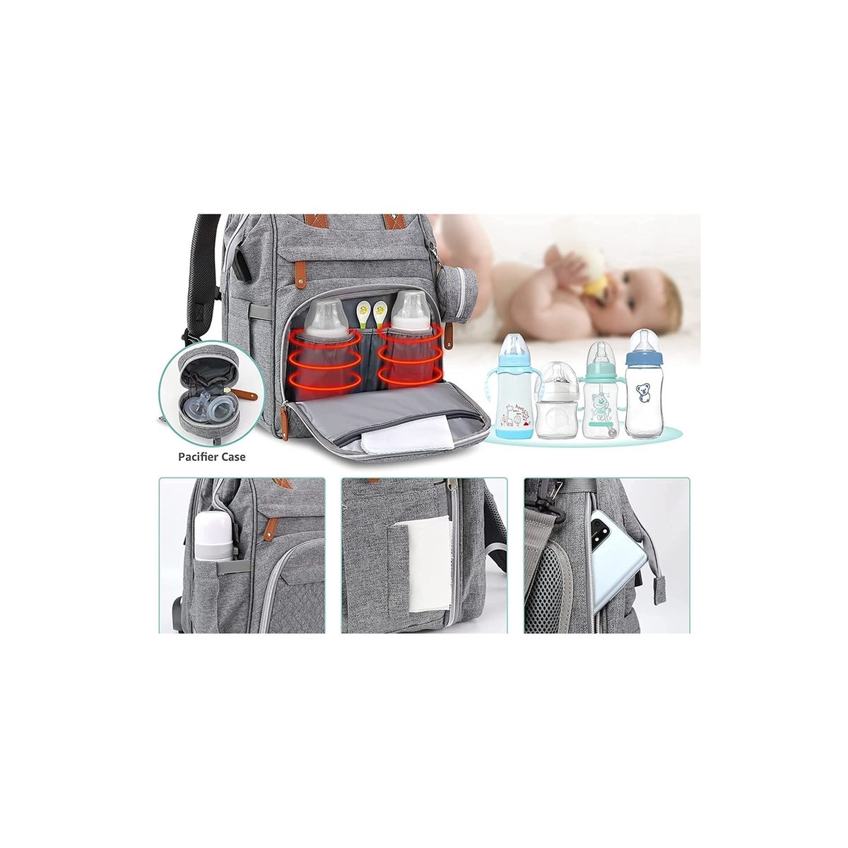 GENERICO - Pañalera Tipo Morral Con Entrada USB Color Gris