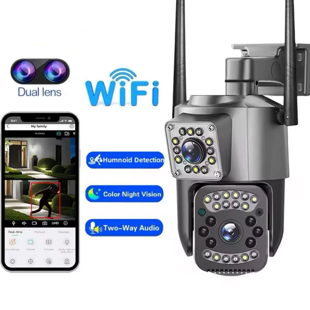 ONE PIXEL - Cámara De Seguridad Exterior Doble Lente App V380 seguridad