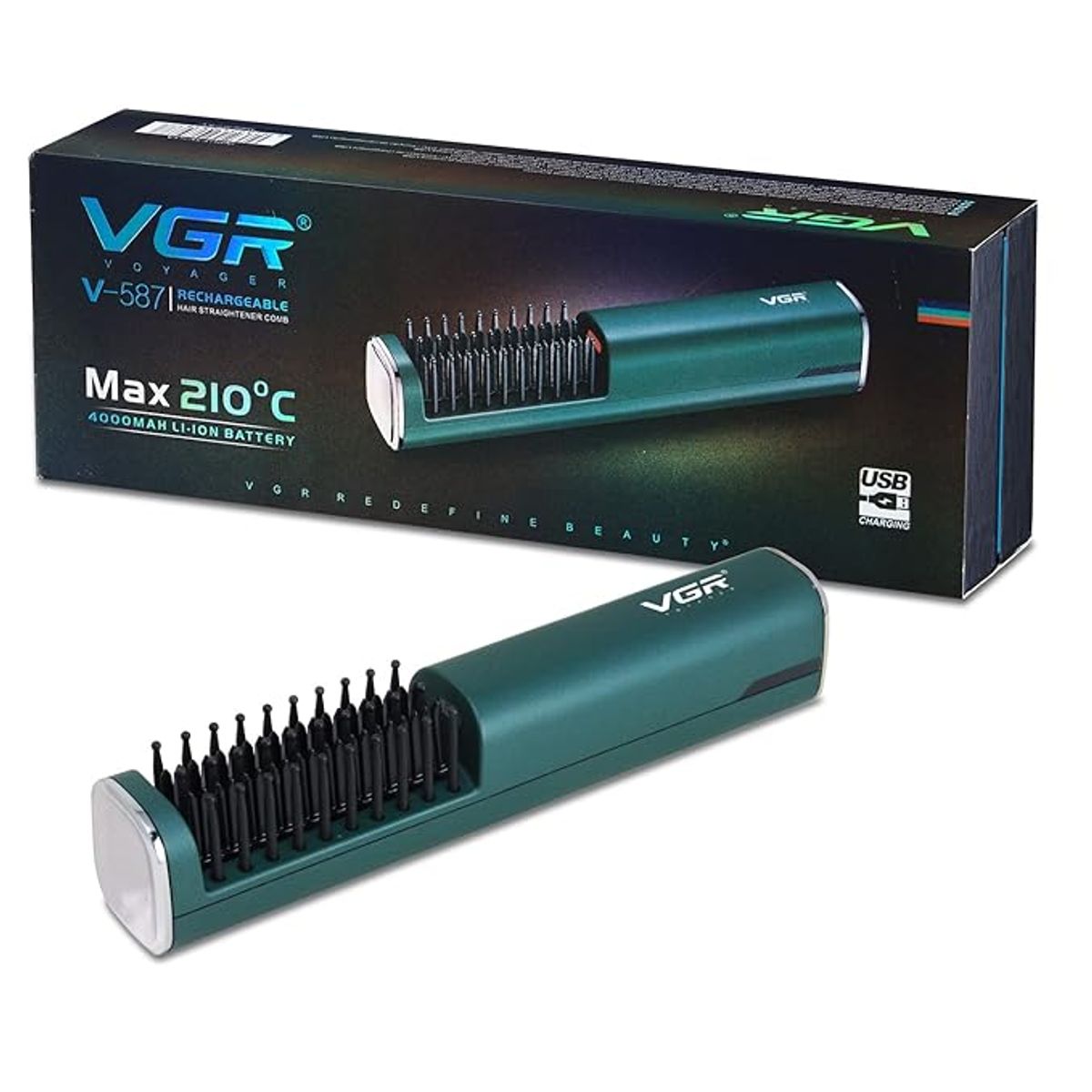 VGR - Cepillo Peine Alisador de Cabello recargable VGR V-587