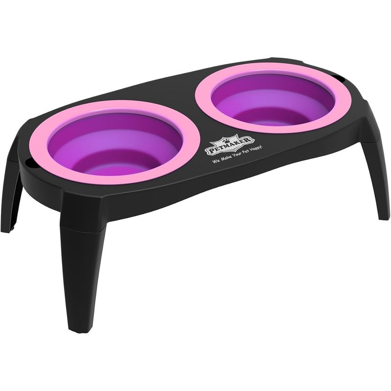 CATLIKE - Comedero Doble Alto En Silicona Rosa