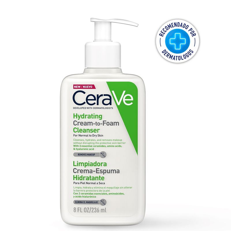 CERAVE - Limpiadora Crema-Espuma Hidratante Cerave Piel Normal a Seca 8oz
