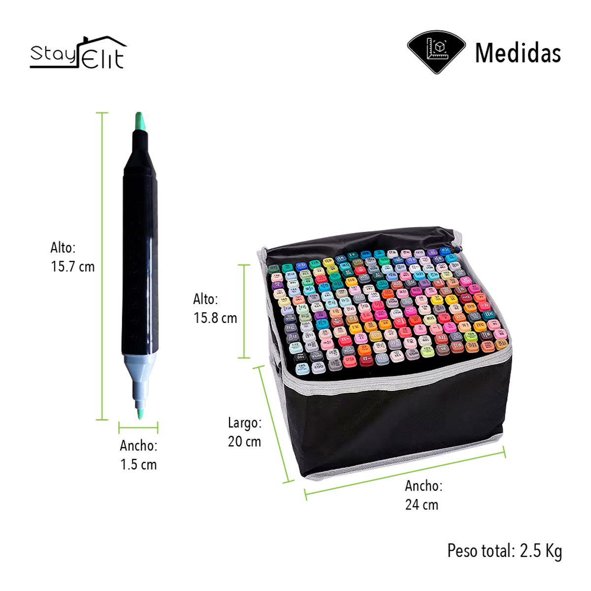 STAY ELIT - SET DE MARCADORES DOBLE PUNTA 168 PZAS-