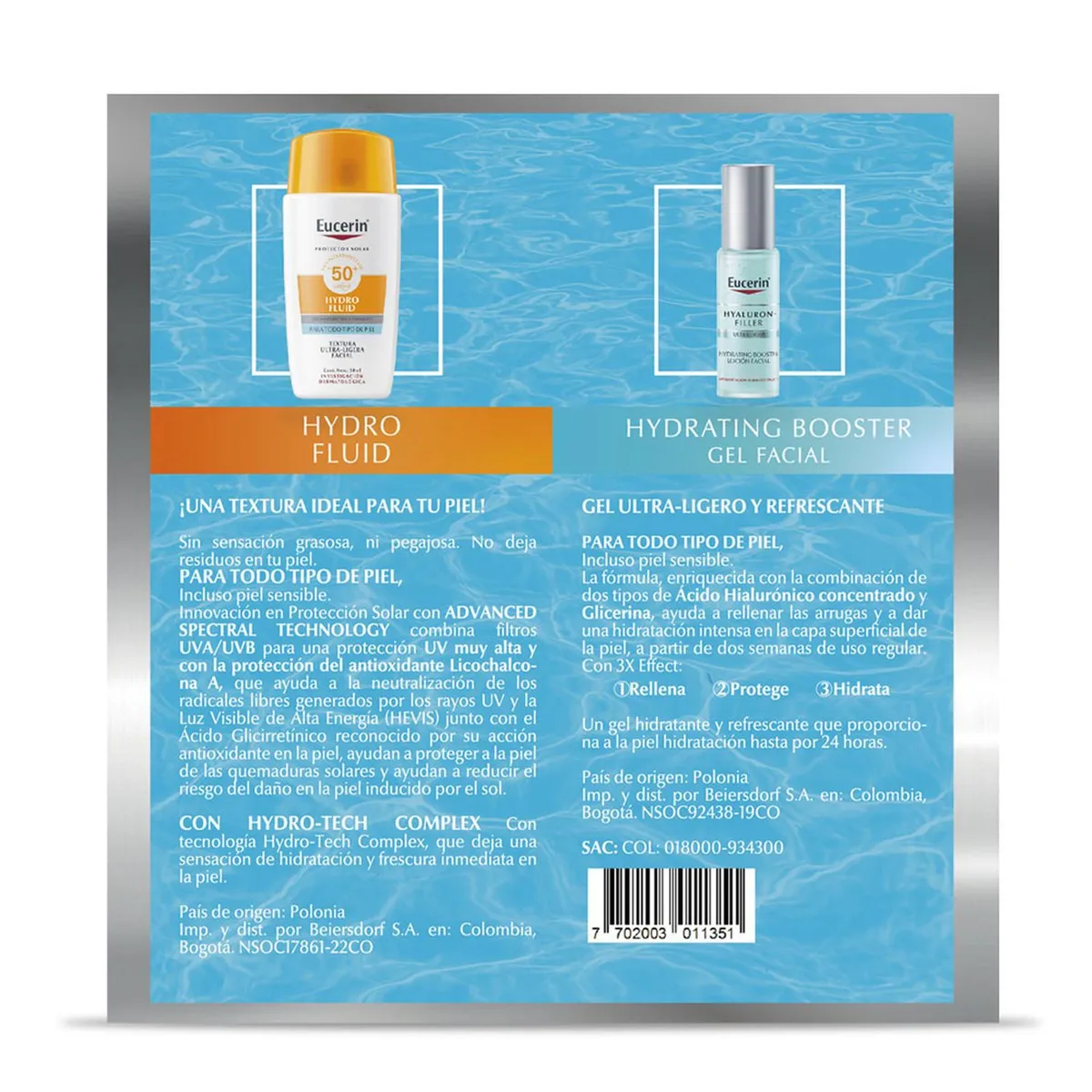 EUCERIN - Kit Eucerin Bloqueador HydroFluid FPS50+Hyaluron Hydrating Booster30ml